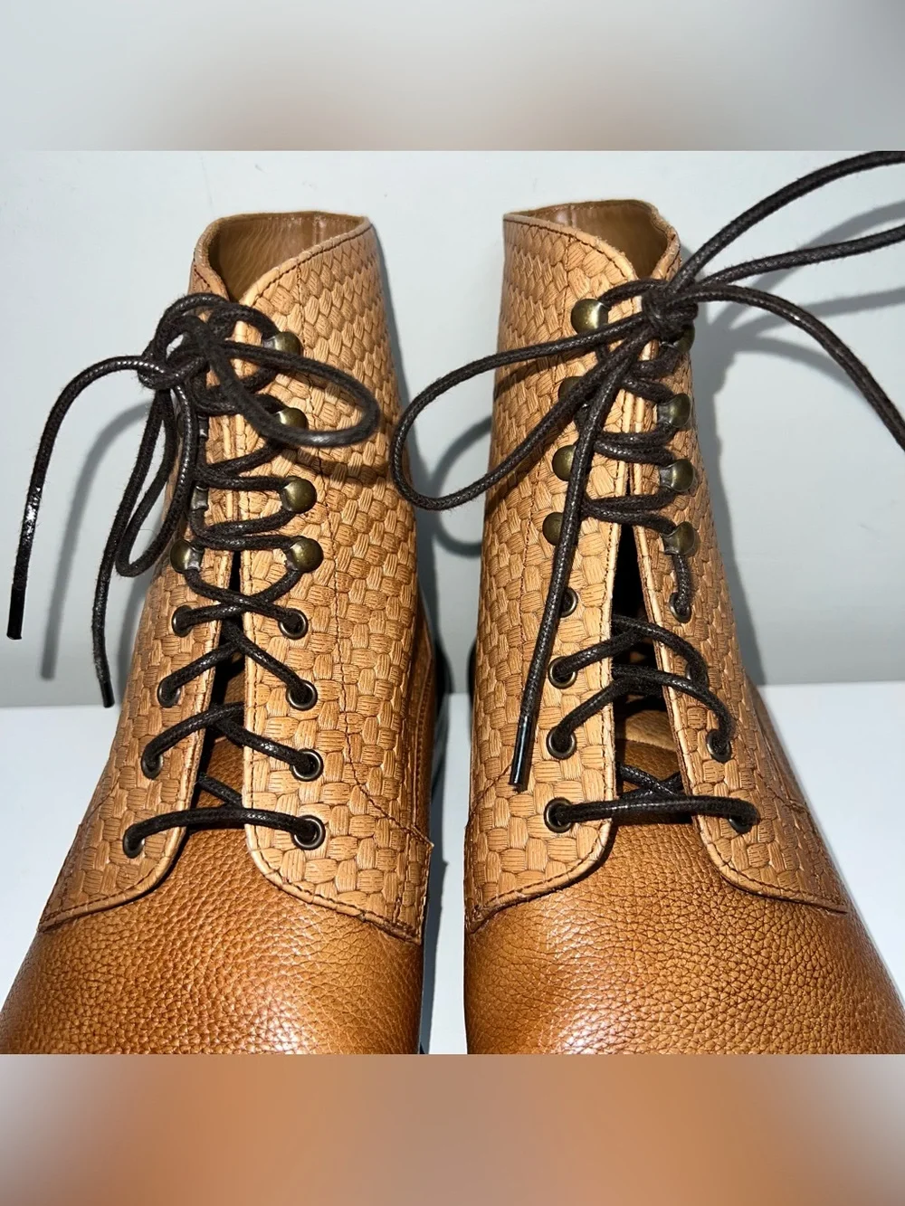 Taft Tan Woven Leather Chukka Lace-Up Boots